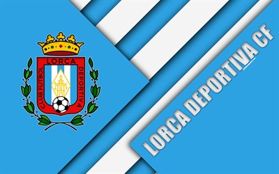Lorca Deportiva CF, 4k, design dei materiali, la squadra di calcio spagnola, bianco, blu di astrazione, logo, Lorca, Spagna Segunda Division, calcio