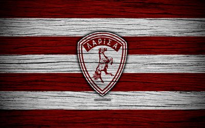 Larissa FC, 4k, di legno, texture, greco Super League, AEL, il calcio, il football club, Grecia, Athlitiki Enosi Larissa, logo