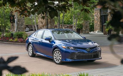 Toyota Camry, street, 2018 cars, blue Camry, luxury cars, new Camry, Toyota