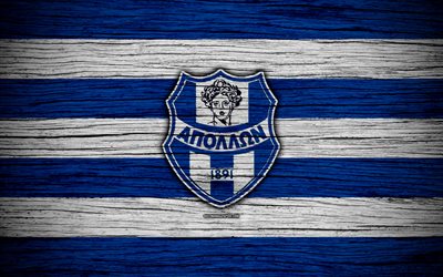 Apollon Smyrni FC, 4k, de madera, la textura, el griego de la S&#250;per Liga, f&#250;tbol, club de f&#250;tbol, Grecia, Apollon Smyrni, logotipo, FC Apollon Smyrni