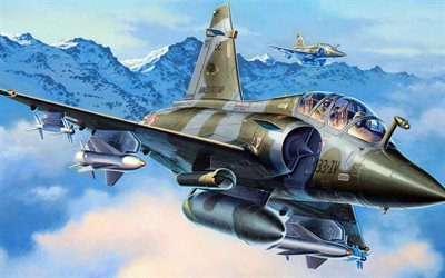 Mirage 2000D, Dassault Aviation, French fighter, art, military aircraft, combat aviation