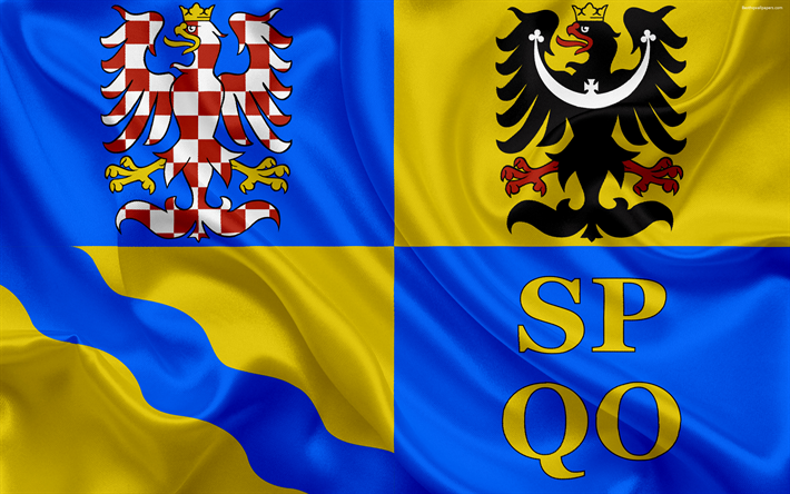 旗のオロモウツの地域, 絹の旗を, 4k, 公式記号, 旗の行政単位, チェコ共和国, オロモウツの地域