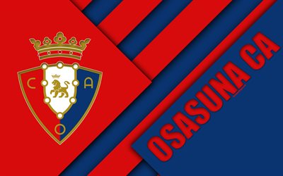 CA Osasuna, 4k, material design, Spanish football club, red blue abstraction, logo, Pamplona, Spain, Segunda Division, football, Osasuna FC