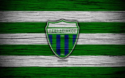 Levadiakos FC, 4k, wooden texture, Greek Super League, soccer, football club, Greece, Levadiakos, logo, FC Levadiakos