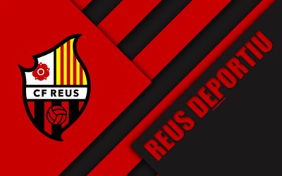 CF Reus Deportiu, 4k, material design, Spanish football club, red black abstraction, Reus Deportiu logo, Catalonia, Reus, Spain, Segunda Division, football