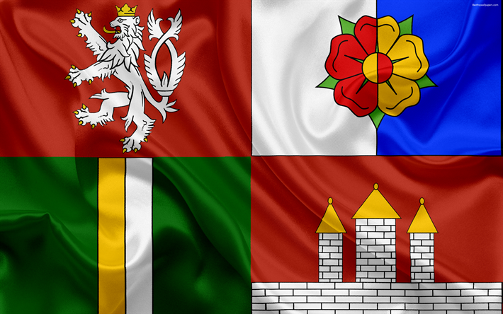 العلم من جنوب منطقة بوهيميا, الحرير العلم, 4k, الرموز الرسمية, أعلام الوحدات الإدارية, جمهورية التشيك, جنوب منطقة بوهيميا