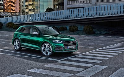 4k, Audi SQ5, otopark, 2019 arabalar, ge&#231;itler, yeşil Audi SQ5, Alman otomobil, 2019 Audi SQ5, Audi
