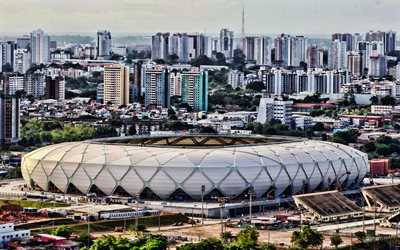 4k, Arena da Amazonia, flygfoto, Amazon Arena, stadsbilden, football stadium, fotboll, Amazonia-Stadion, Nacional FC, Manaus, Amazon, Nacional FC stadion, HDR, brasiliansk arenor, Brasilien