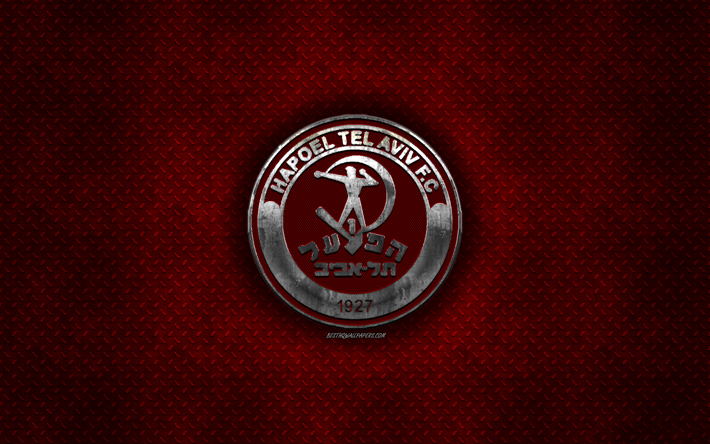 L&#39;Hapoel Tel Aviv FC, calcio Israeliano club, rosso, struttura del metallo, logo in metallo, emblema, Tel Aviv, Israele, Israeliano, Premier League, creativo, arte, calcio