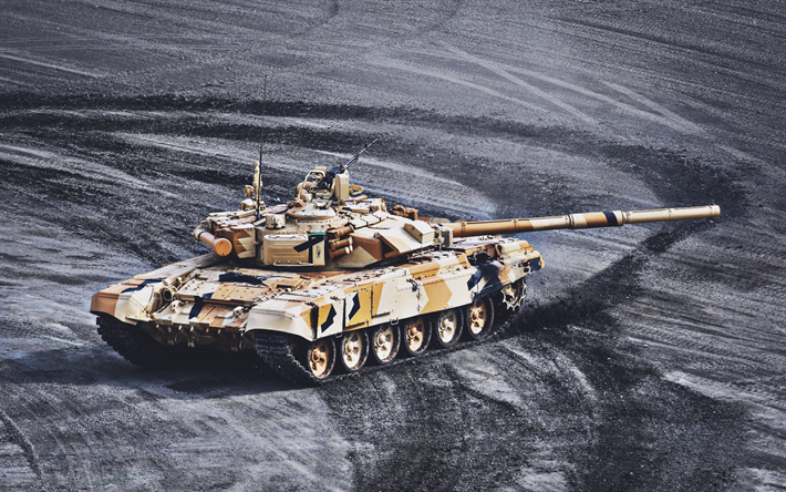 El T-90, el polvo, los tanques, ruso MBT, del Ej&#233;rcito ruso, el T-90 ruso Vladimir, arena de camuflaje, veh&#237;culos blindados