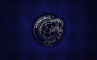 Hapoel Aşkelon FC, İsrail Futbol Kul&#252;b&#252;, mavi metal doku, metal logo, amblem, Aşkelon, İsrail, İsrail Premier Ligi, yaratıcı sanat, futbol