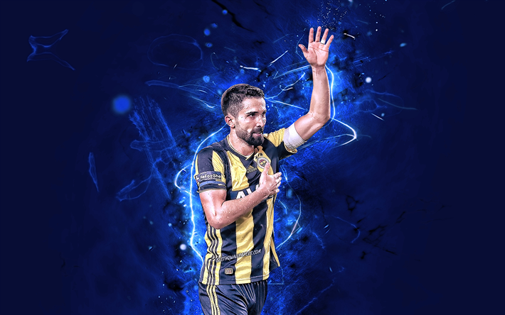 Hasan Ali Trottoaren, m&#229;l, Fenerbahce SK, Turkiska Super Lig!, turkiska fotbollsspelare, fotboll, Ali Trottoaren, Turkiet, neon lights, Fenerbahce FC