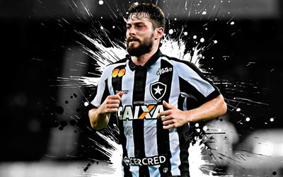 Joao Paulo Mior, 4k, Brazilian football player, Botafogo, midfielder, black and white paint splashes, creative art, Serie A, Brazil, football, grunge
