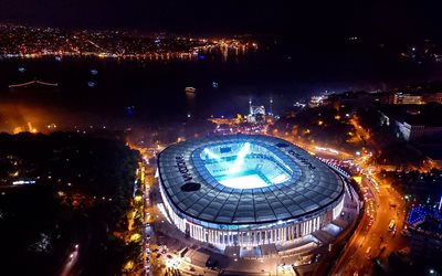 Vodafone Park, gece, hava g&#246;r&#252;n&#252;m&#252;, Futbol Stadyumu, BJK, Vodafone Arena, futbol, Beşiktaş Stadyumu, T&#252;rkiye, T&#252;rk Stadyumu, Beşiktaş