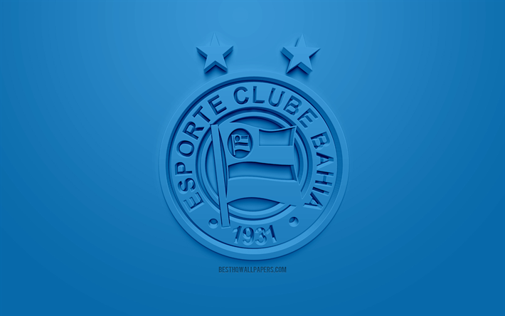 EC Bahia, cr&#233;atrice du logo 3D, fond bleu, 3d embl&#232;me, le Br&#233;silien du club de football, Serie A, Salvador, Br&#233;sil, art 3d, le football, l&#39;&#233;l&#233;gant logo 3d, Esporte Clube Bahia