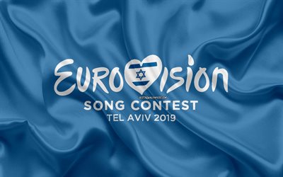 Festival Eurovis&#227;o Da Can&#231;&#227;o 2019, Israel, Tel Aviv, concurso de m&#250;sica, logo, seda bandeira, emblema, Expo Tel Aviv, Eurovis&#227;o 2019 logotipo