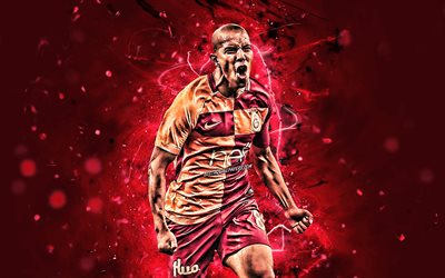 Sofiane Feghouli, Galatasaray FC, algerian footballers, goal, soccer, midfielder, Turkish Super Lig, fan art, Turkey, Feghouli, footaball, neon lights