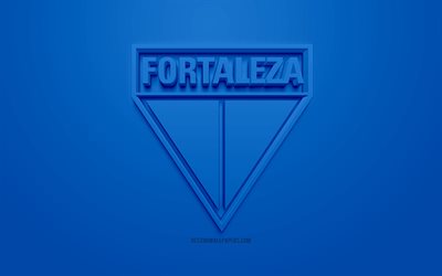 Fortaleza Esporte Clube, Fortaleza FC, luova 3D logo, sininen tausta, 3d-tunnus, Brasilialainen jalkapalloseura, Serie, Linnoitus, Brasilia, 3d art, jalkapallo, tyylik&#228;s 3d logo, Fortaleza EC
