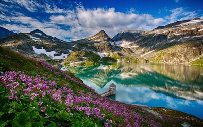 Austria, 4k, blue lake, Alps, mountains, summer, beautiful nature, Europe