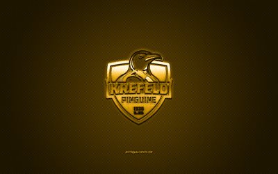Krefeld Pinguine, German hockey club, Deutsche Eishockey Liga, yellow logo, DEL, yellow carbon fiber background, ice hockey, Krefeld, Germany, Krefeld Pinguine logo