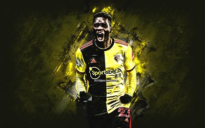 Ismaila Sarr, Watford FC, Senegalese footballer, yellow stone background, football, Championship, England