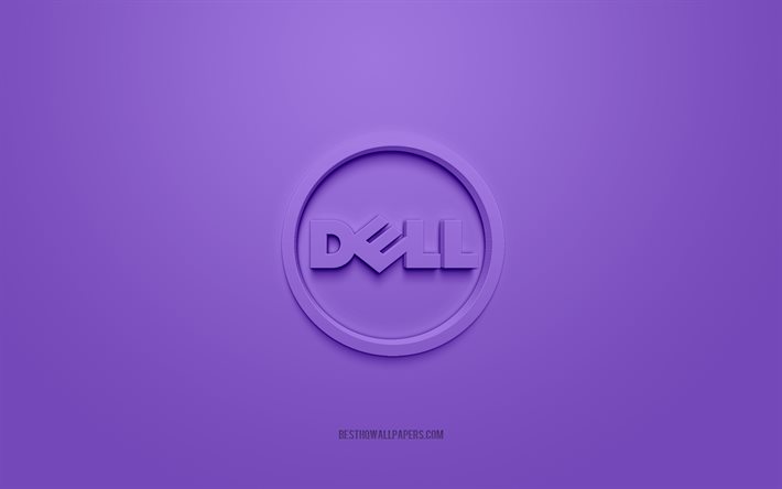 Dell round logo, purple background, Dell 3d logo, 3d art, Dell, brands logo, Dell logo, purple 3d Dell logo