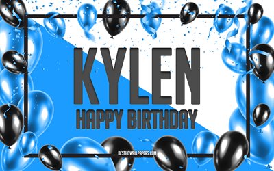 Happy Birthday Kylen, Birthday Balloons Background, Kylen, wallpapers with names, KylenHappy Birthday, Blue Balloons Birthday Background, Kylen Birthday