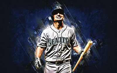 Kyle Seager, Seattle Mariners, MLB, american baseball player, blue stone background, baseball, USA, Major League Baseball