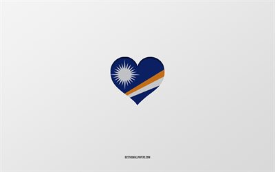 Amo le Isole Marshall, i paesi dell&#39;Oceania, le Isole Marshall, sfondo grigio, il cuore della bandiera delle Isole Marshall, il paese preferito