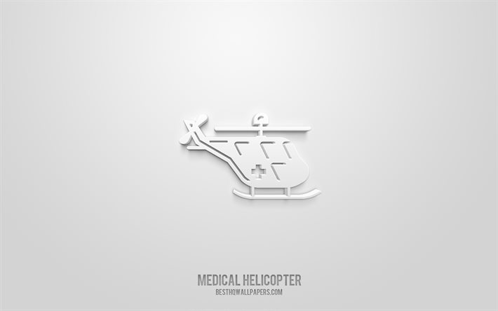 Icona 3d elicottero medico, sfondo bianco, simboli 3d, elicottero medico, icone medicina, icone 3d, segno elicottero medico, icone medicina 3d