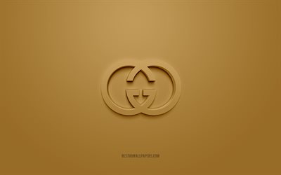 Logo Gucci, fond or, logo 3d Gucci, art 3d, Gucci, logo de marques, logo Gucci, logo Gucci 3d or