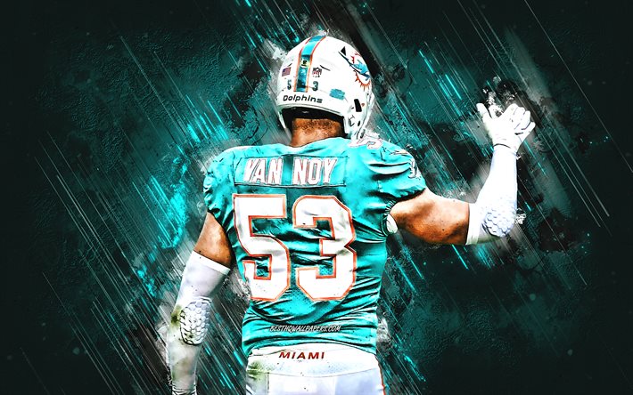 Kyle Van Noy, Miami Dolphins, NFL, american football, turquoise stone background, USA, National Football League