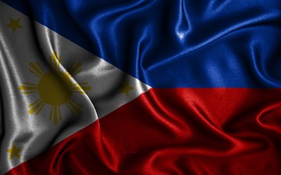 Filippinerna flagga, 4k, silke v&#229;giga flaggor, asiatiska l&#228;nder, nationella symboler, Filippinernas flagga, tyg flaggor, 3D konst, Filippinerna, Asien, Filippinerna 3D flagga