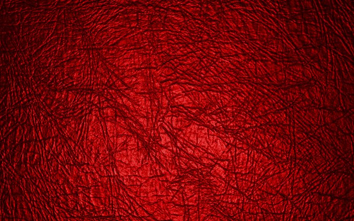 赤い革の質感, 4k, 赤い布の背景, 赤い革の背景, 革の質感