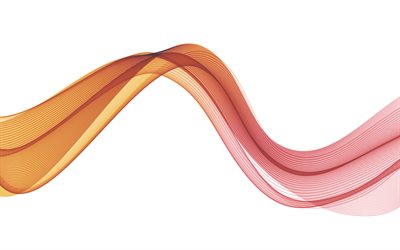 vague abstraite rouge orange, 4k, vague rouge orange sur fond blanc, fond de vagues rouge orange, abstraction de vague orange, fond de vagues, fum&#233;e de vague rouge orange