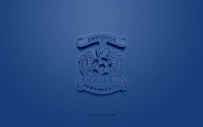 キルマーノックFC, クリエイティブな3Dロゴ, 青い背景, 3Dエンブレム, スコットランドのサッカークラブ, スコットランドプレミアシップ, キルマーノック, スコットランド, 3Dアート, フットボール。, キルマーノックFCの3Dロゴ