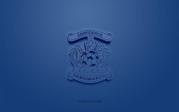 كيلمارنوك إف سي, شعار 3D الإبداعية, الخلفية الزرقاء, 3d شعار, نادي كرة القدم الاسكتلندي, الدوري الاسكتلندي الممتاز, كيلمارنوك, إسكتلندا, فن ثلاثي الأبعاد, كرة القدم, شعار Kilmarnock FC ثلاثي الأبعاد