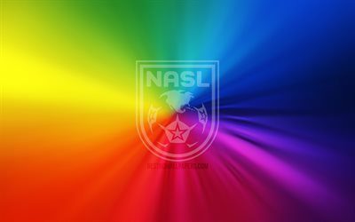 nasl-logo, 4k, wirbel, north american soccer league, regenbogenhintergr&#252;nde, kreativ, grafik, nasl