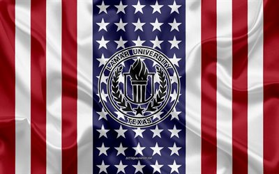 lamar university emblem, amerikanische flagge, lamar university logo, beaumont, texas, usa, lamar university