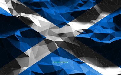 4k, bandiera scozzese, arte low poly, paesi europei, simboli nazionali, bandiera della Scozia, bandiere 3D, Scozia, Europa, bandiera 3D della Scozia