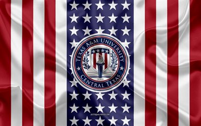 Emblema dell&#39;Universit&#224; del Texas AM-Texas centrale, bandiera americana, logo dell&#39;Universit&#224; del Texas AM-Texas centrale, Killeen, Texas, USA, Universit&#224; del Texas AM-Texas centrale