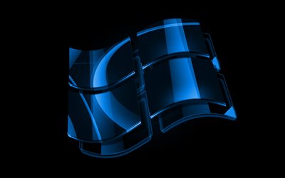 Windows bl&#229; logotyp, 4k, OS, kreativ, svart bakgrund, Windows, Windows 3D-logotyp