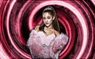 4k, Ariana Grande, pink grunge background, american singer, music stars, vortex, Ariana Grande-Butera, creative, Ariana Grande 4K