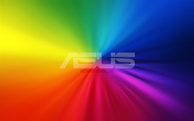 Asusのロゴ, 4k, vortex, 虹の背景, creative クリエイティブ, アートワーク, ブランド, アスサ