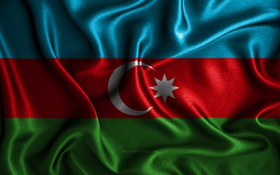 Azerbaycan bayrağı, 4k, ipek dalgalı bayraklar, Asya &#252;lkeleri, ulusal semboller, Azerbaycan Bayrağı, kumaş bayraklar, 3D sanat, Azerbaycan, Asya, Azerbaycan 3D bayrak