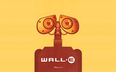 Wall-E, 4k, minimaaliset, oranssit taustat, robotti, Wall-E-minimalismi, Wall-E 4K