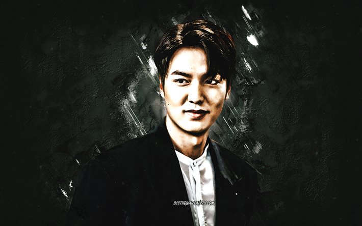 Lee Min-ho, South Korean actor, portrait, stone gray background, South Korean singer, Lee Min Ho