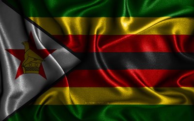 ジンバブエの国旗, 4k, シルクの波状の旗, アフリカ諸国, 国のシンボル, ジンバブエの旗, ファブリックフラグ, 3Dアート, ジンバブエ, アフリカ, ジンバブエの3Dフラグ