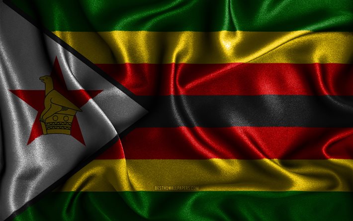 Zimbabwen lippu, 4k, silkki-aaltoilevat liput, Afrikan maat, kansalliset symbolit, kangasliput, 3D-taide, Zimbabwe, Afrikka, Zimbabwe 3D-lippu