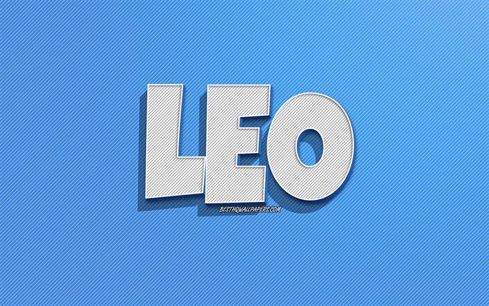 Leo, blue lines background, wallpapers with names, Leo name, male names, Leo greeting card, line art, picture with Leo name